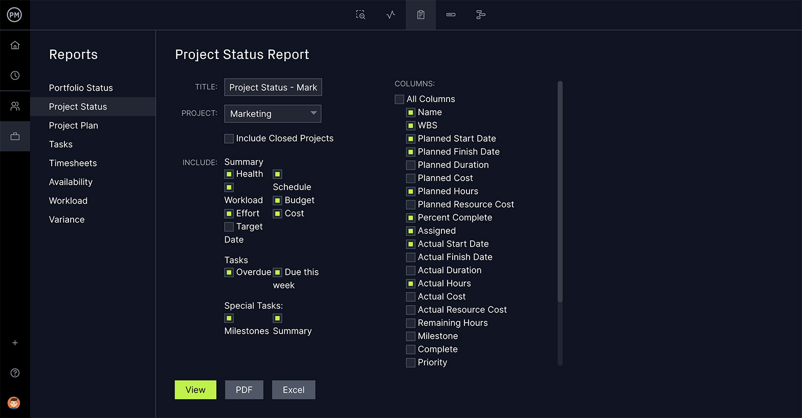 screenshot of reporting feature in ProjectManager